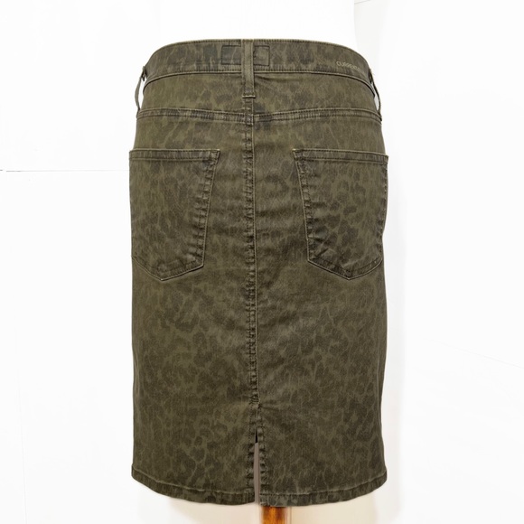 Current/Elliott Leopard Print Army Green Denim Pencil Skirt, Jean Skirt Size 28” - Picture 6 of 14